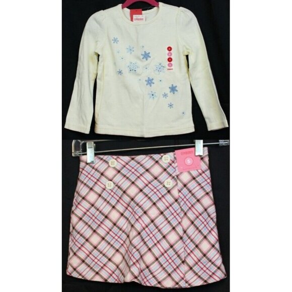 2008 Gymboree Winter Snowflake Shirt Skort Set sz 5 8 Rhinestone Plaid Holiday - Picture 1 of 16